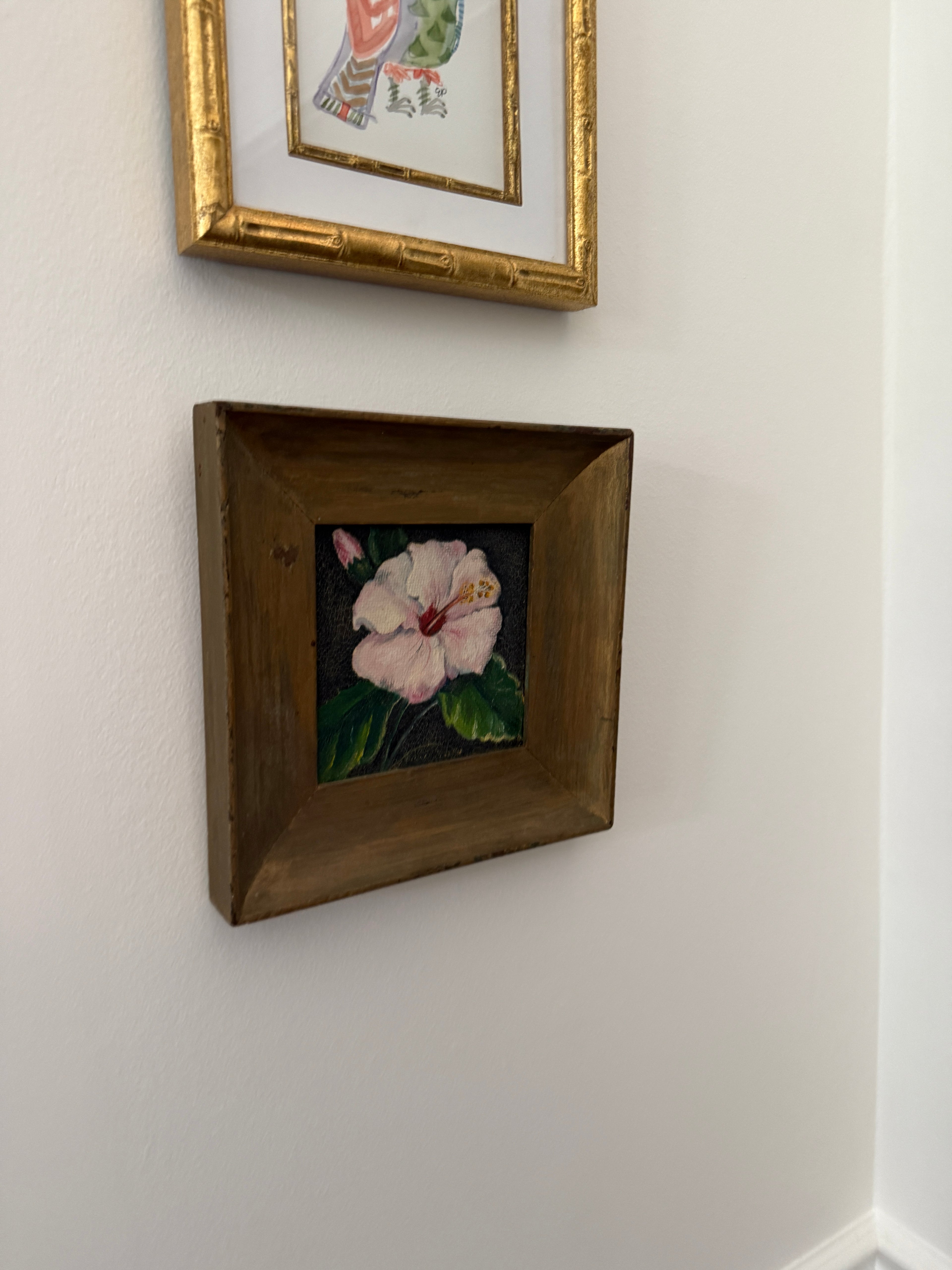 9" x 9" Hibiscus Painting by Unknown Artist Framed