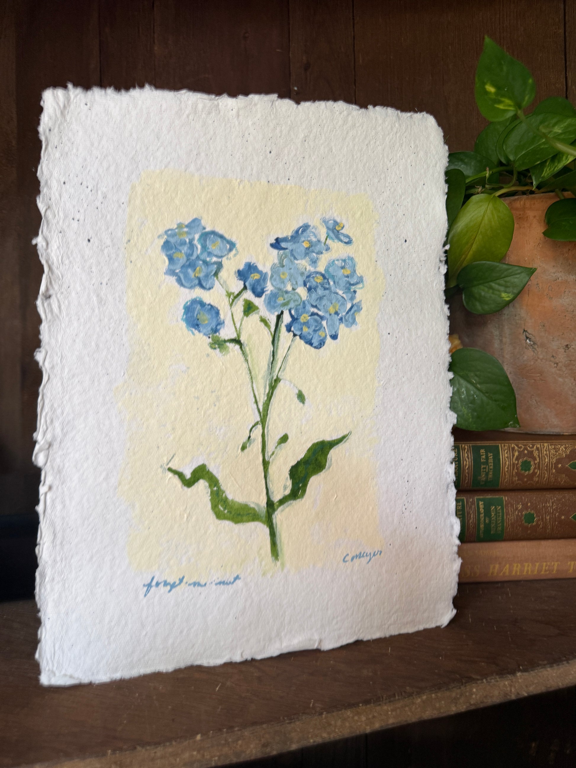 10" X 13" Forget Me Not Painting by Catherine Meyer on Textured Paper 1