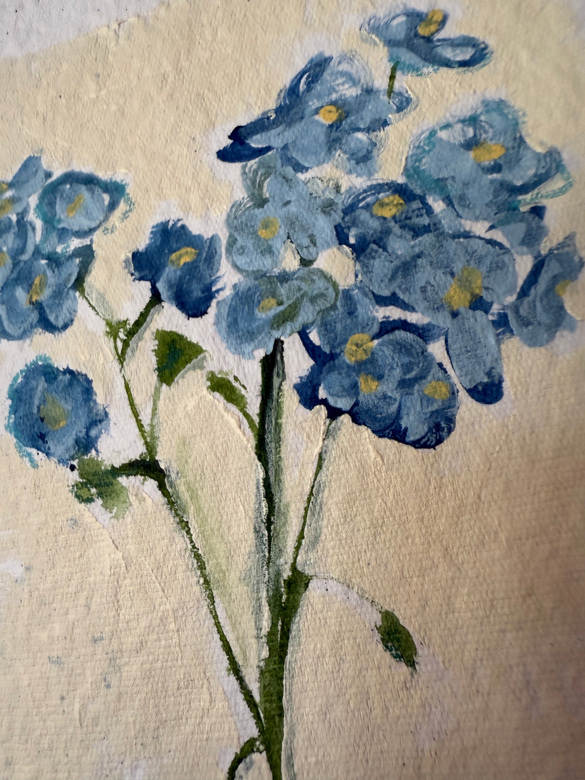10" X 13" Forget Me Not Painting by Catherine Meyer on Textured Paper 1