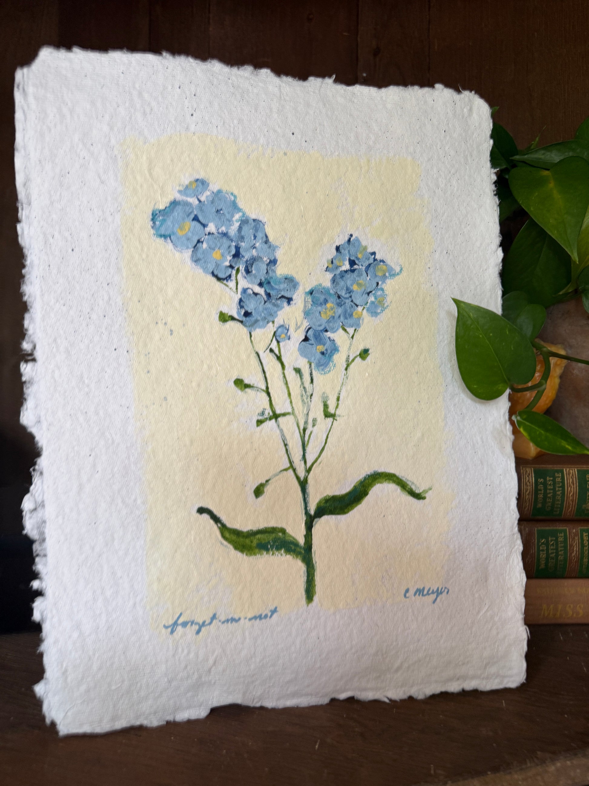 10" X 13" Forget Me Not Painting by Catherine Meyer on Textured Paper 2