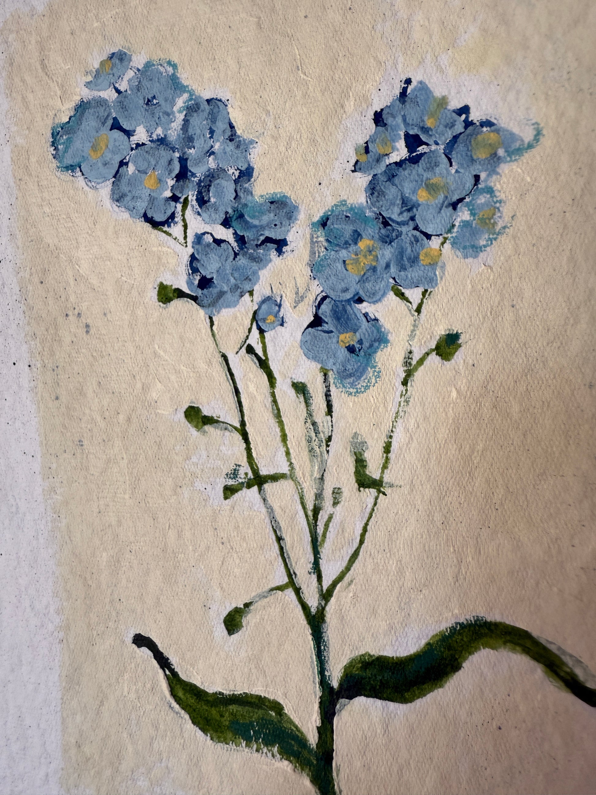 10" X 13" Forget Me Not Painting by Catherine Meyer on Textured Paper 2