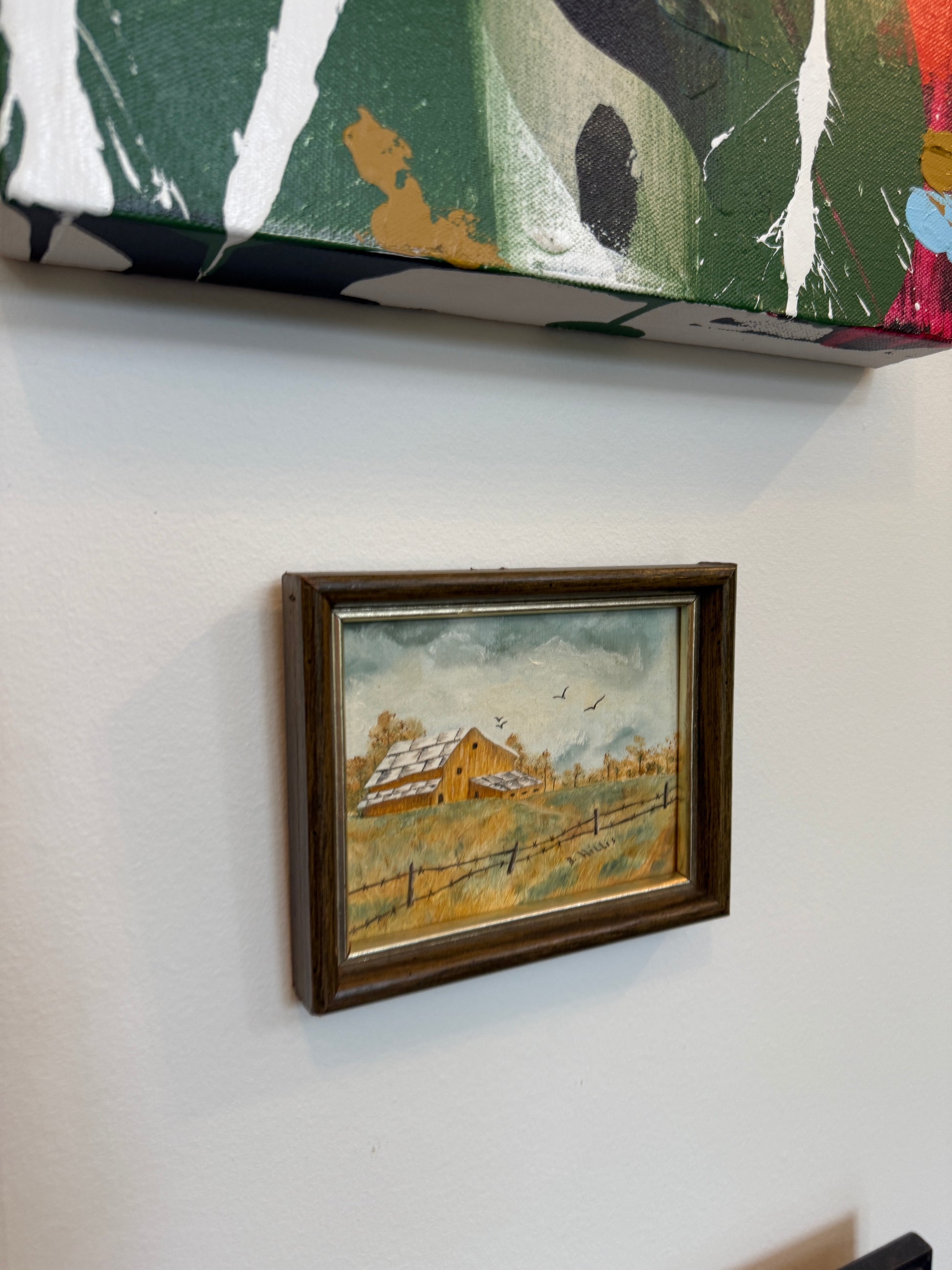 5.75" x 4.75" Barn Painting Unknown Artist Framed and Ready to Hang