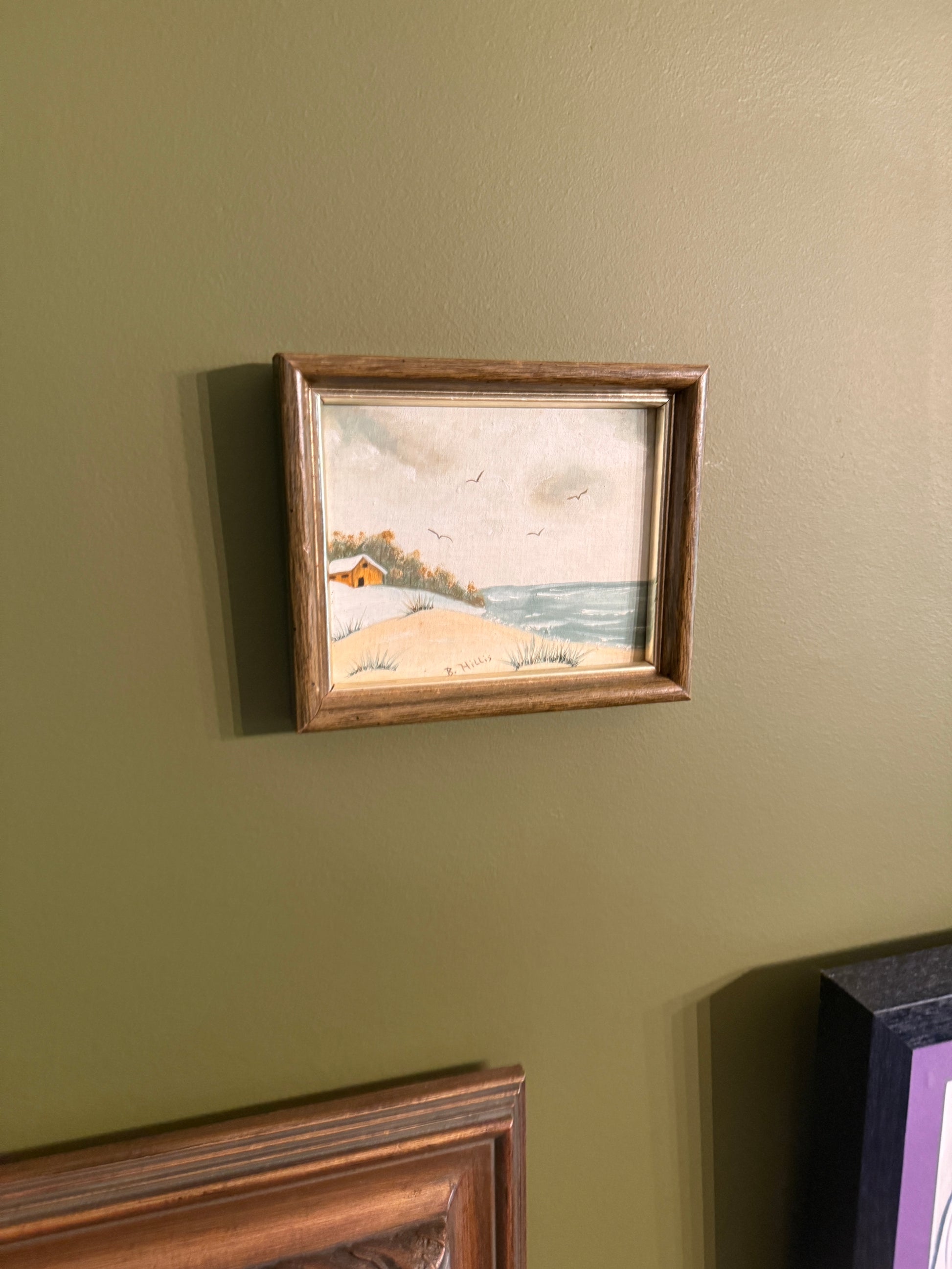 5.75" x 4.75" Beach Painting Unknown Artist Framed and Ready to Hang