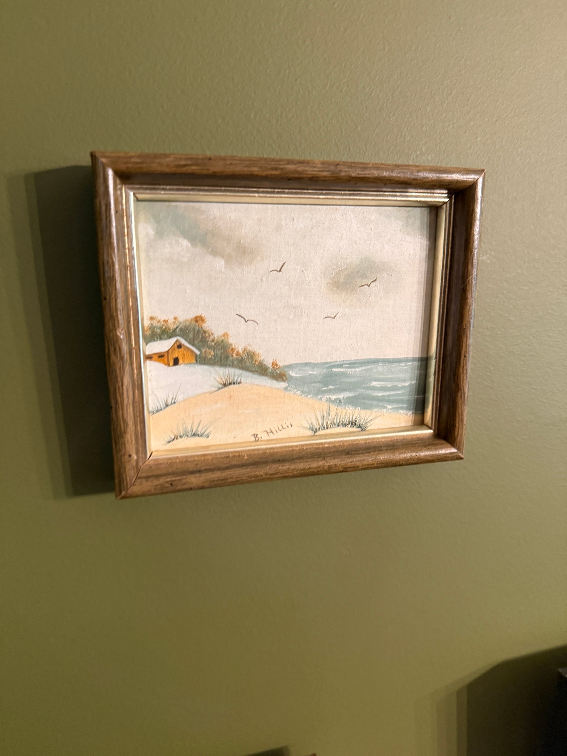 5.75" x 4.75" Beach Painting Unknown Artist Framed and Ready to Hang