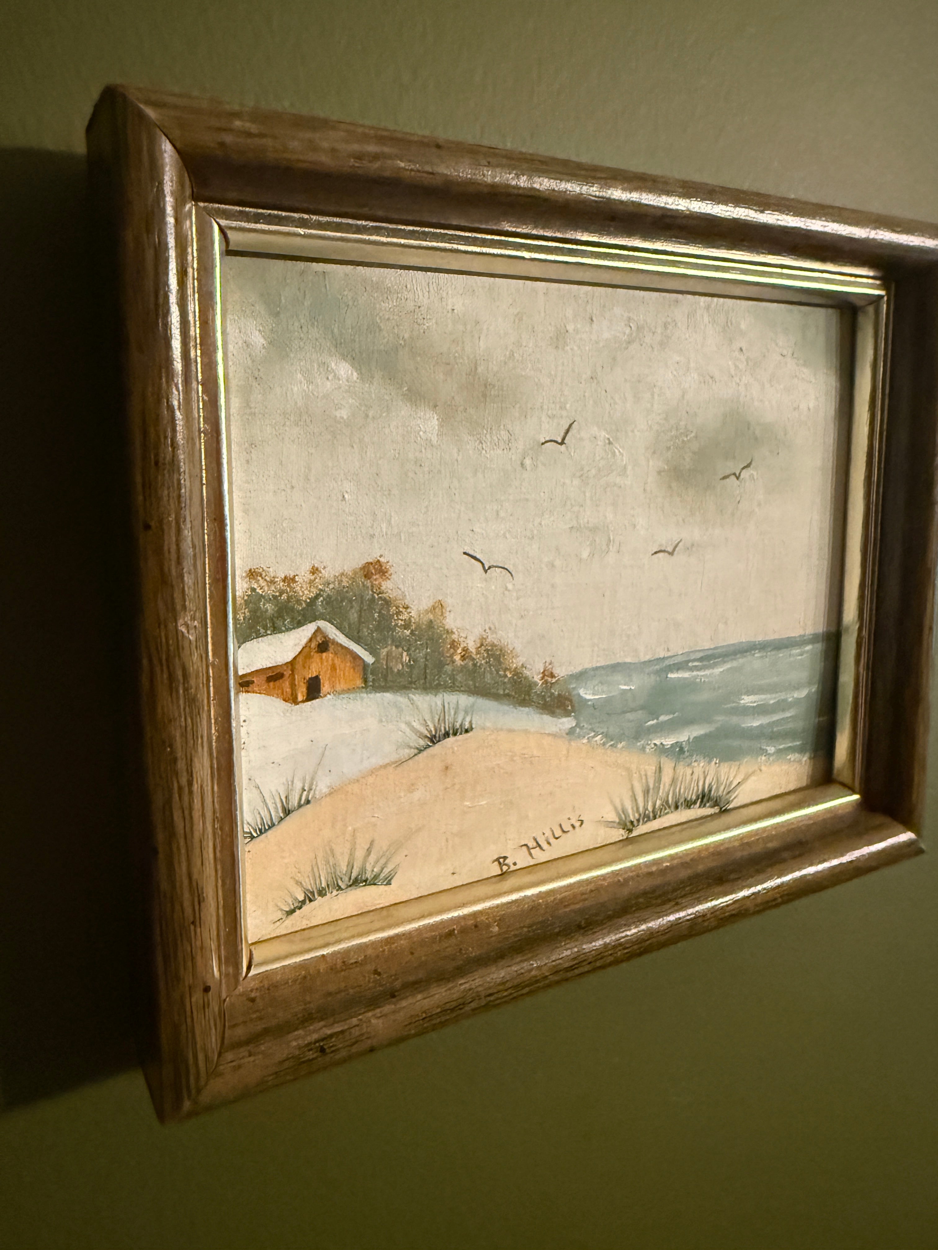 5.75" x 4.75" Beach Painting Unknown Artist Framed and Ready to Hang