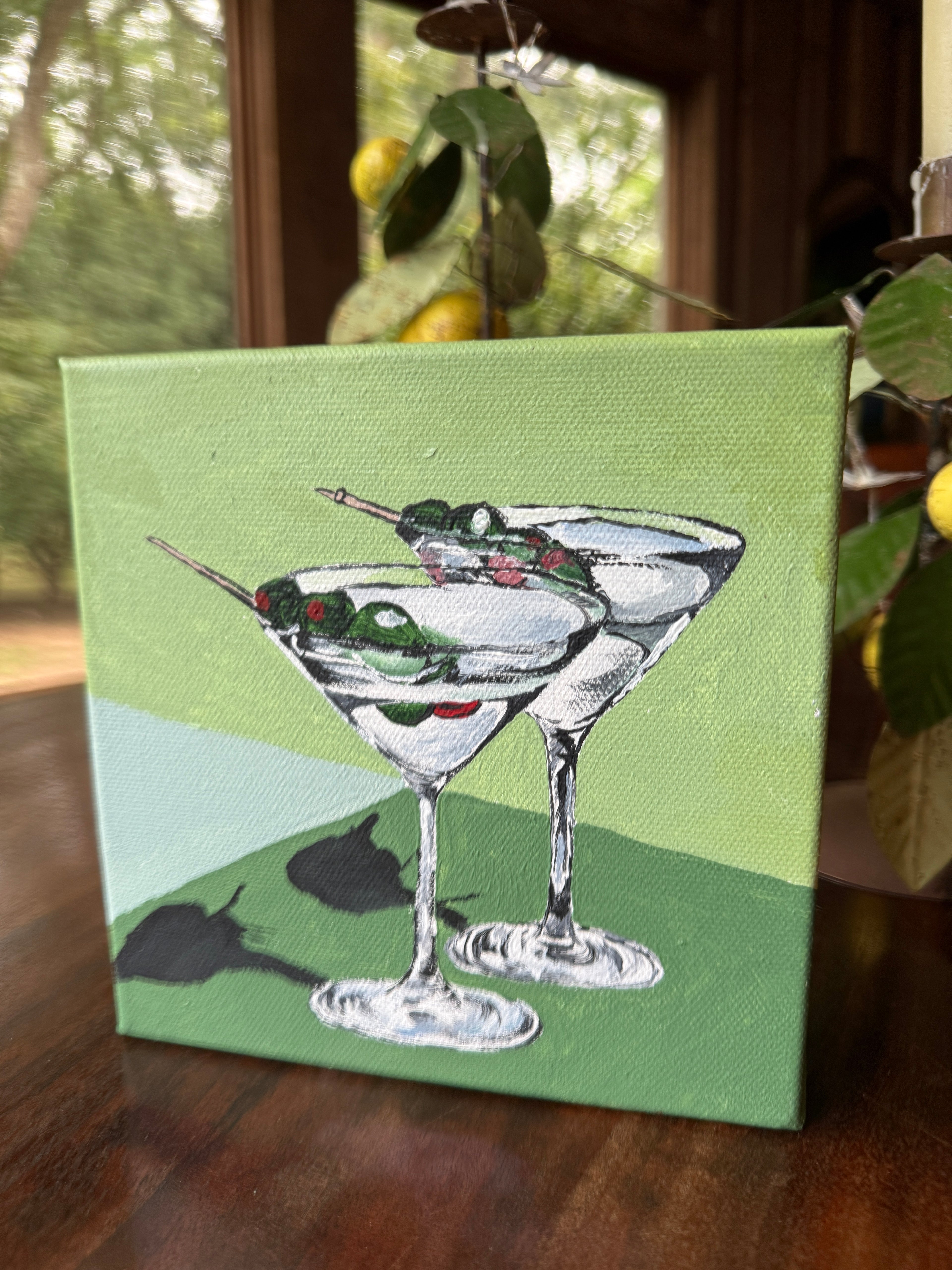 6" x 6" "Martinis" Painting by Claudia Pope on Canva Ready to Hang