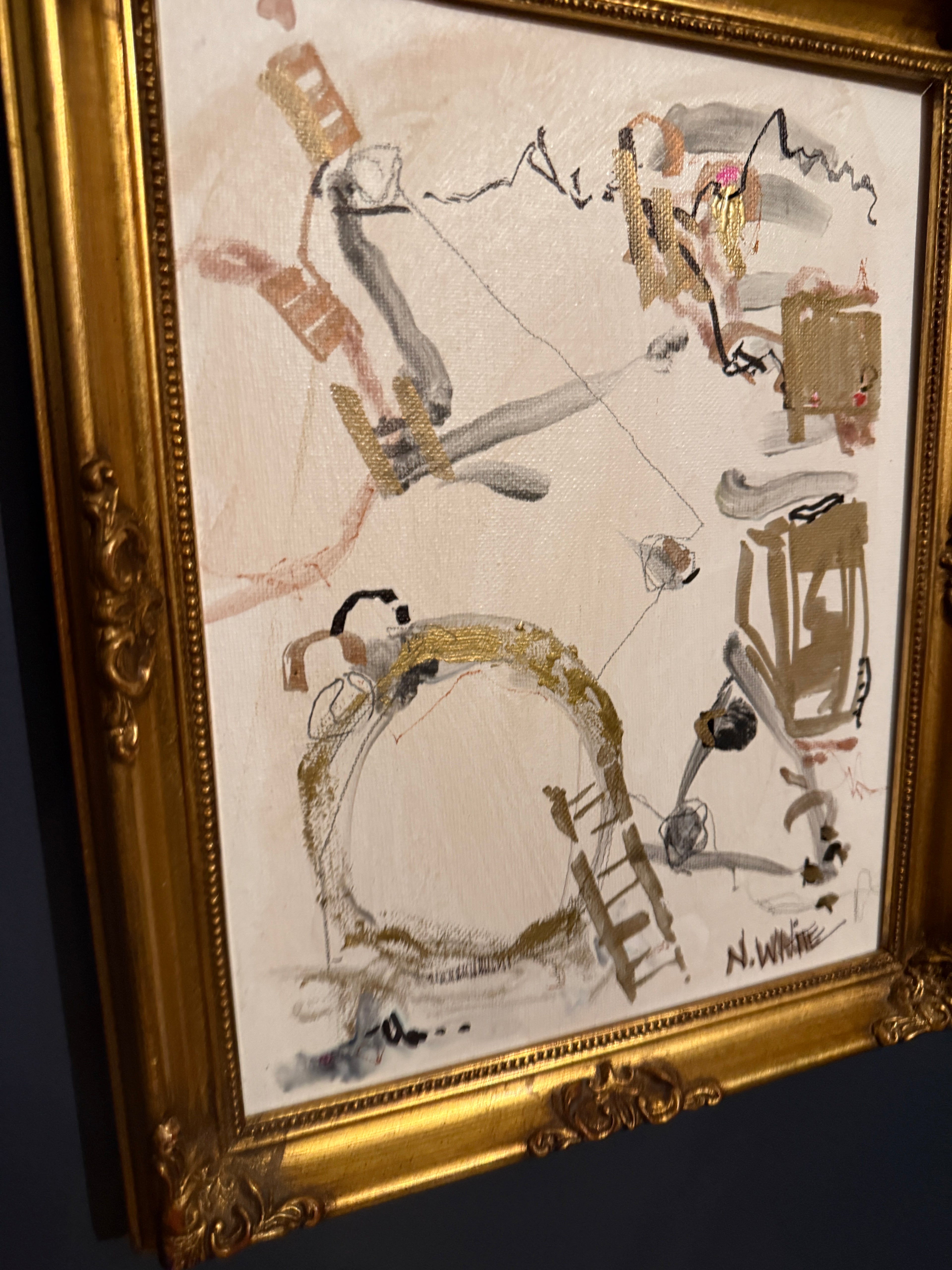 9.5" x 11" Thur the Looking Glass - graphite, marker, paint enamel, acrylic, pen by Noreen White