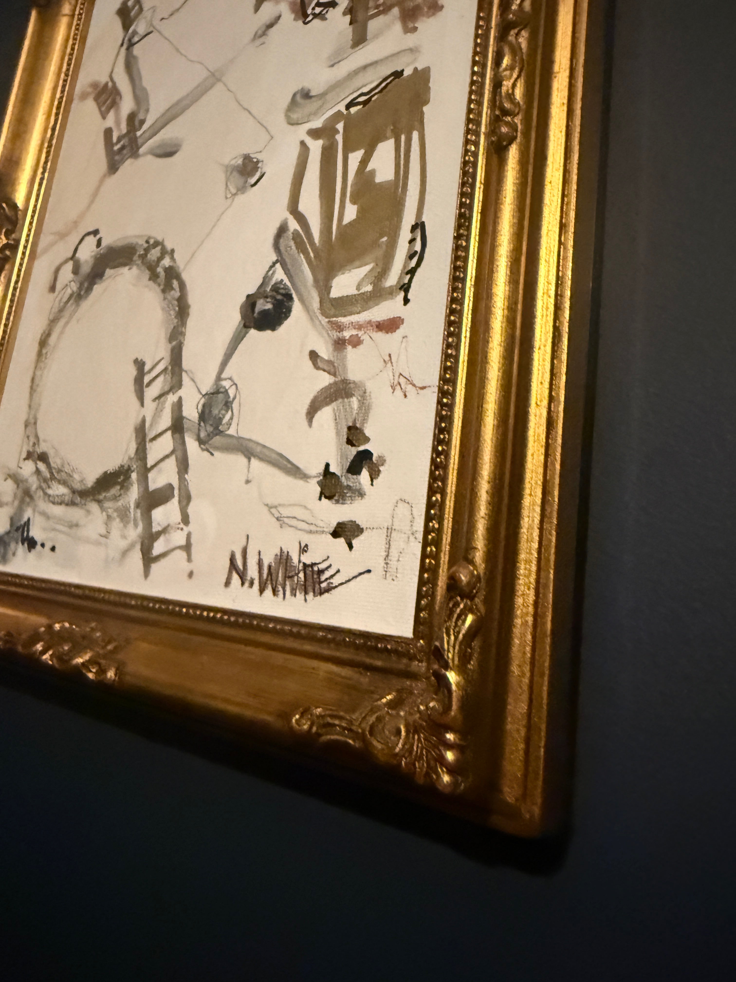 9.5" x 11" Thur the Looking Glass - graphite, marker, paint enamel, acrylic, pen by Noreen White